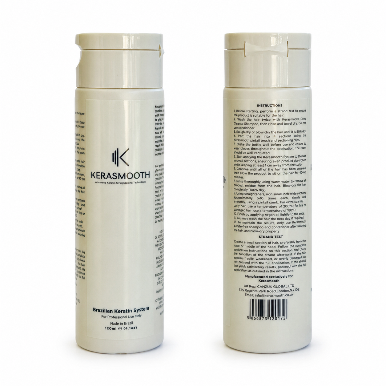 Back label of Kerasmooth Brazilian Keratin System showing professional application instructions