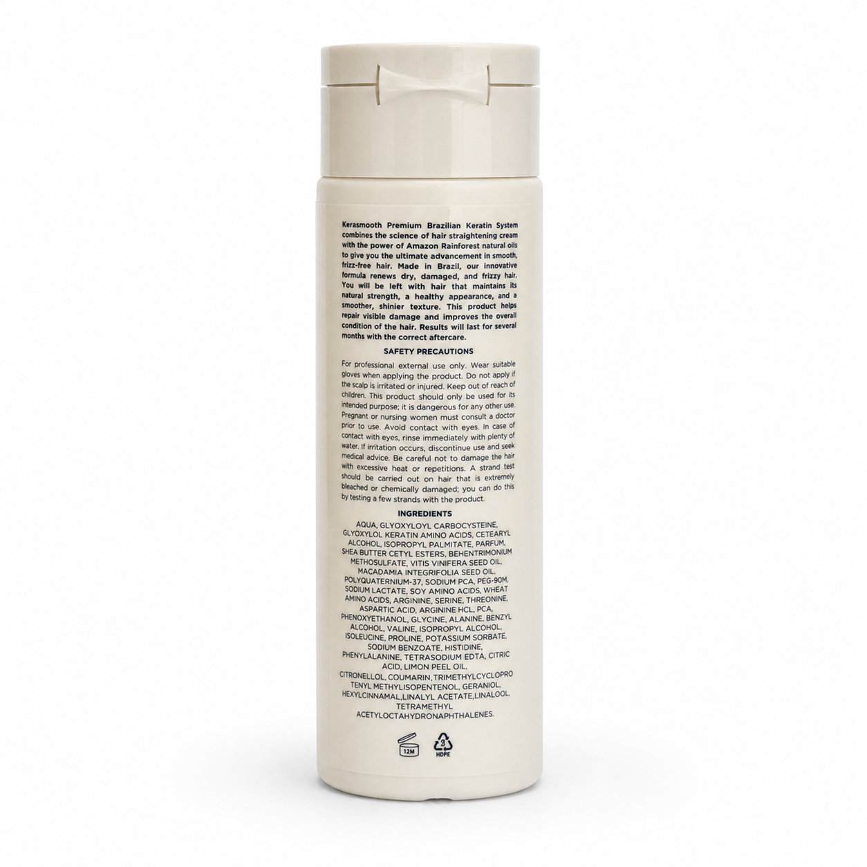 Back label of KeraSmooth Brazilian Keratin System showing professional application instructions