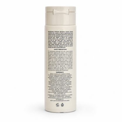Back label of KeraSmooth Brazilian Keratin System showing professional application instructions